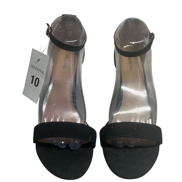 Merona Block Heel Sandals Ankle Strap Open Toe Heels Black Women's 10 Goth Event - Picture 4 of 11